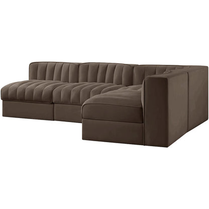Rummi Brown Velvet Performance Fabric Upholstered 4pc. Modular Sectional