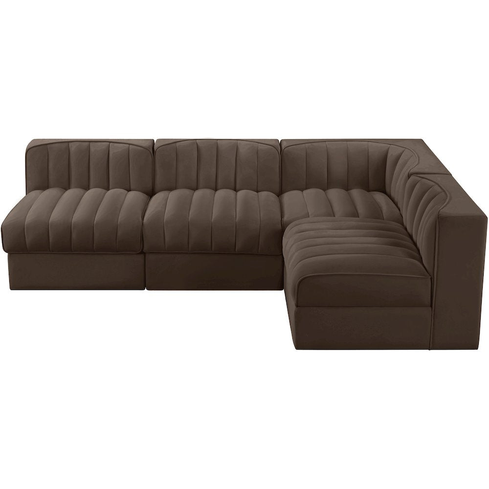 Rummi Brown Velvet Performance Fabric Upholstered 4pc. Modular Sectional