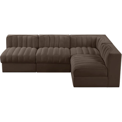 Rummi Brown Velvet Performance Fabric Upholstered 4pc. Modular Sectional