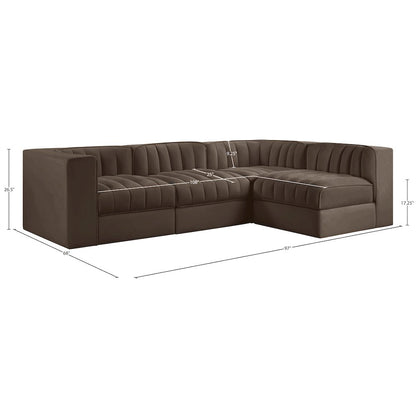 Rummi Brown Velvet Performance Fabric Upholstered 4pc. Modular Sectional