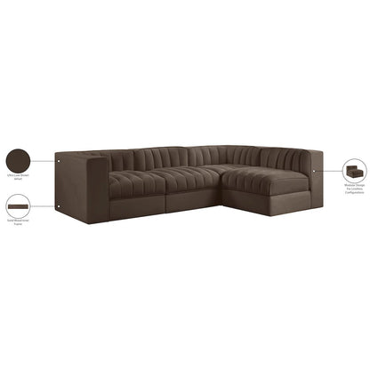 Rummi Brown Velvet Performance Fabric Upholstered 4pc. Modular Sectional