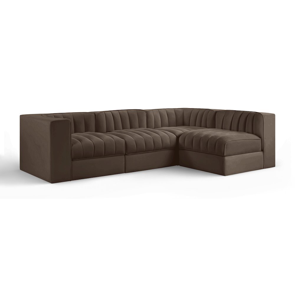Rummi Brown Velvet Performance Fabric Upholstered 4pc. Modular Sectional