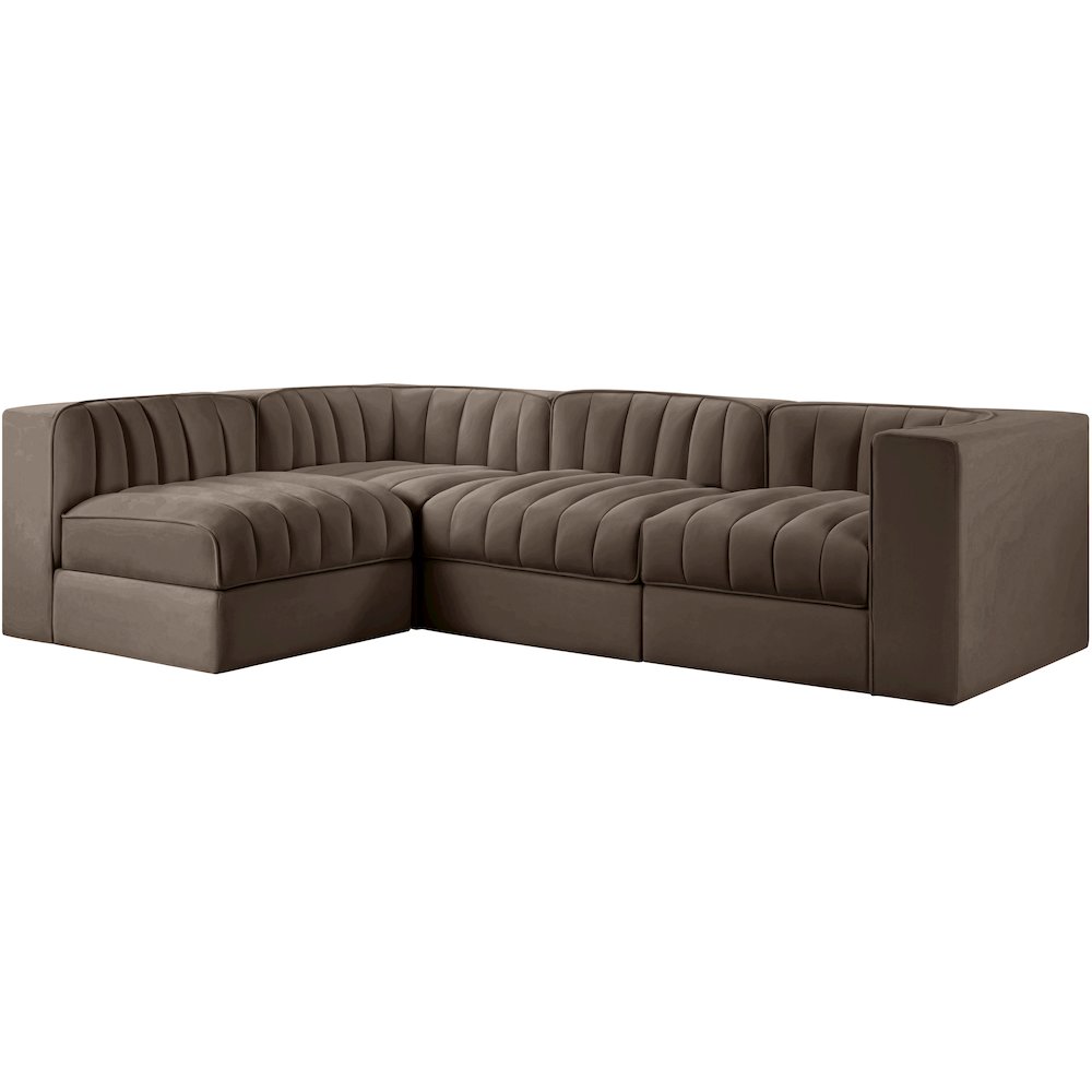 Rummi Brown Velvet Performance Fabric Upholstered 4pc. Modular Sectional