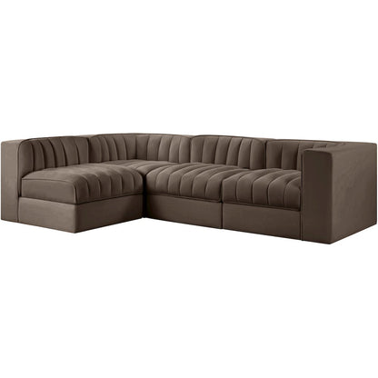 Rummi Brown Velvet Performance Fabric Upholstered 4pc. Modular Sectional
