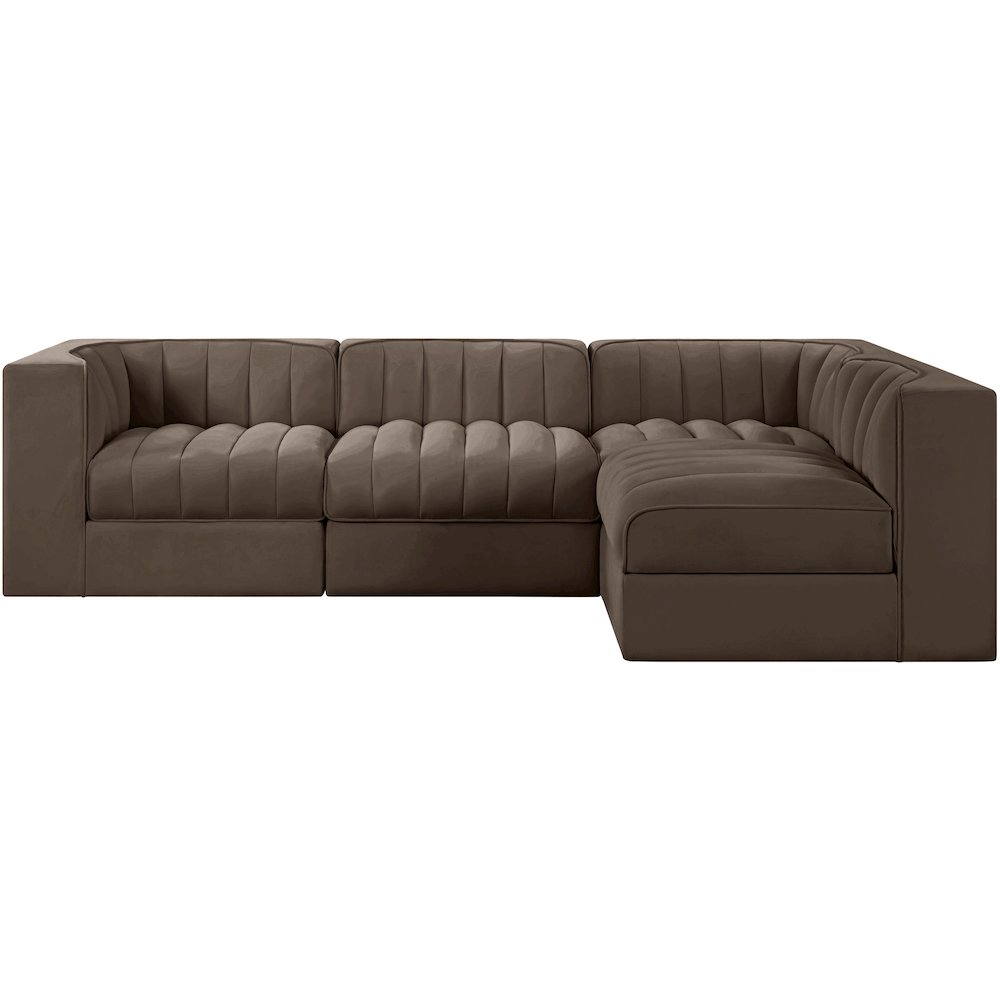 Rummi Brown Velvet Performance Fabric Upholstered 4pc. Modular Sectional