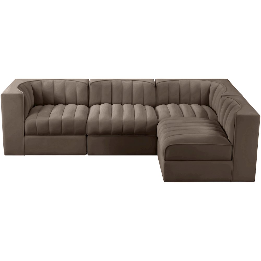 Rummi Brown Velvet Performance Fabric Upholstered 4pc. Modular Sectional