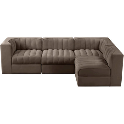 Rummi Brown Velvet Performance Fabric Upholstered 4pc. Modular Sectional