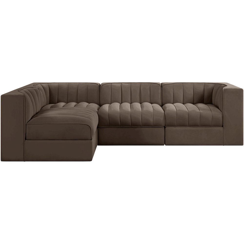 Rummi Brown Velvet Performance Fabric Upholstered 4pc. Modular Sectional