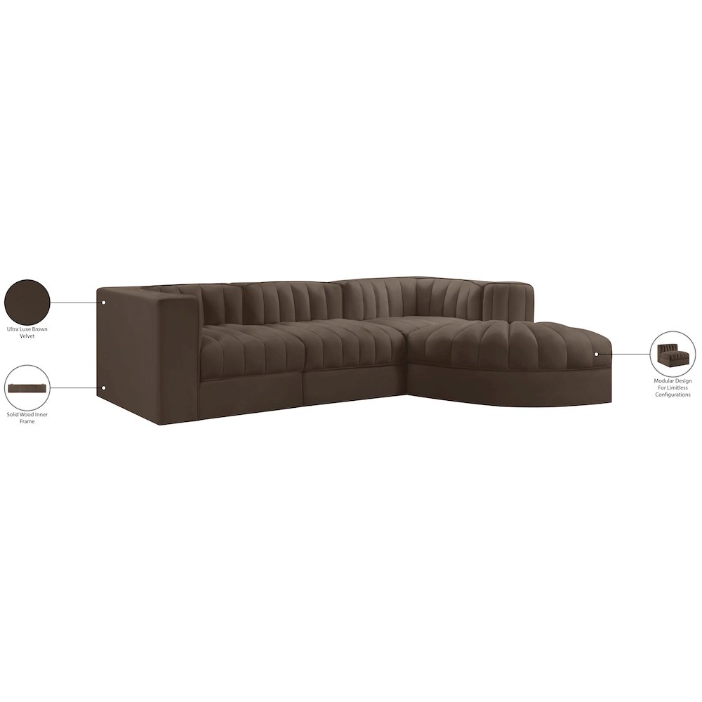 Rummi Brown Velvet Performance Fabric Upholstered 4pc. Modular Sectional