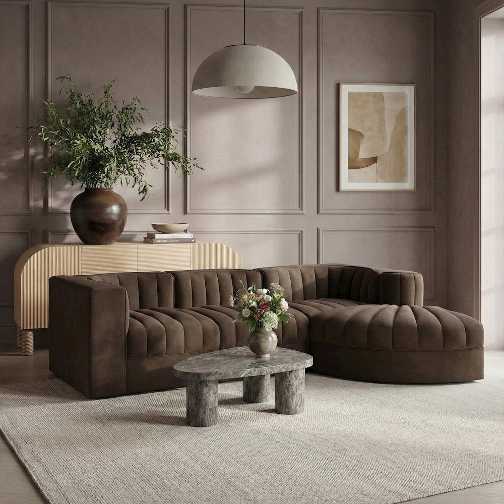 Rummi Brown Velvet Performance Fabric Upholstered 4pc. Modular Sectional