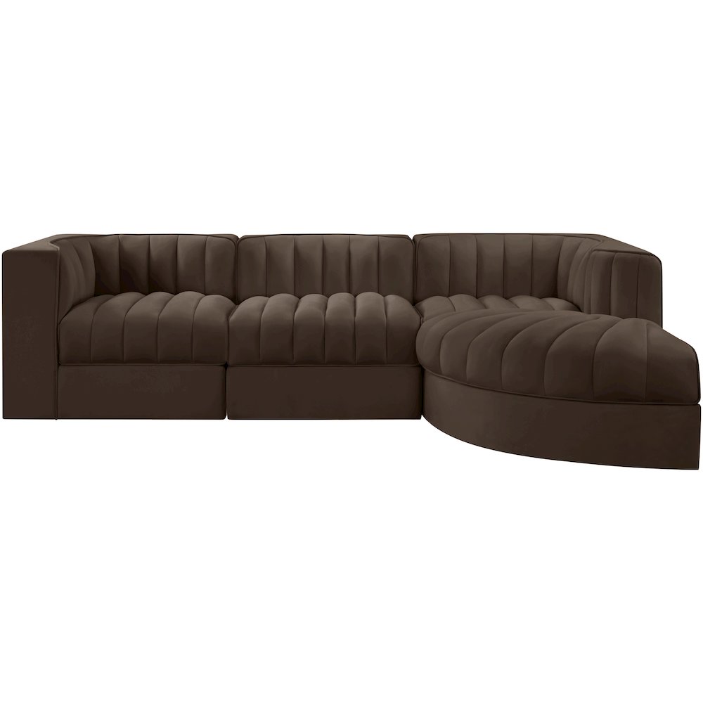 Rummi Brown Velvet Performance Fabric Upholstered 4pc. Modular Sectional