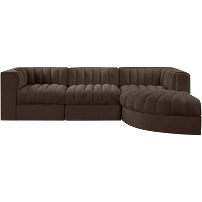 Rummi Brown Velvet Performance Fabric Upholstered 4pc. Modular Sectional