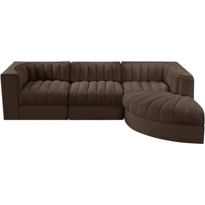 Rummi Brown Velvet Performance Fabric Upholstered 4pc. Modular Sectional