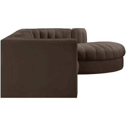 Rummi Brown Velvet Performance Fabric Upholstered 4pc. Modular Sectional