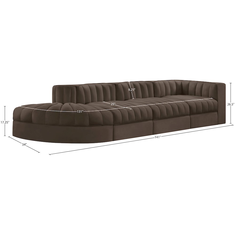 Rummi Brown Velvet Performance Fabric Upholstered 4pc. Modular Sectional