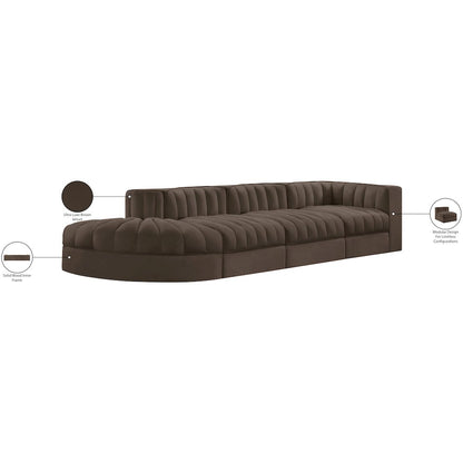 Rummi Brown Velvet Performance Fabric Upholstered 4pc. Modular Sectional