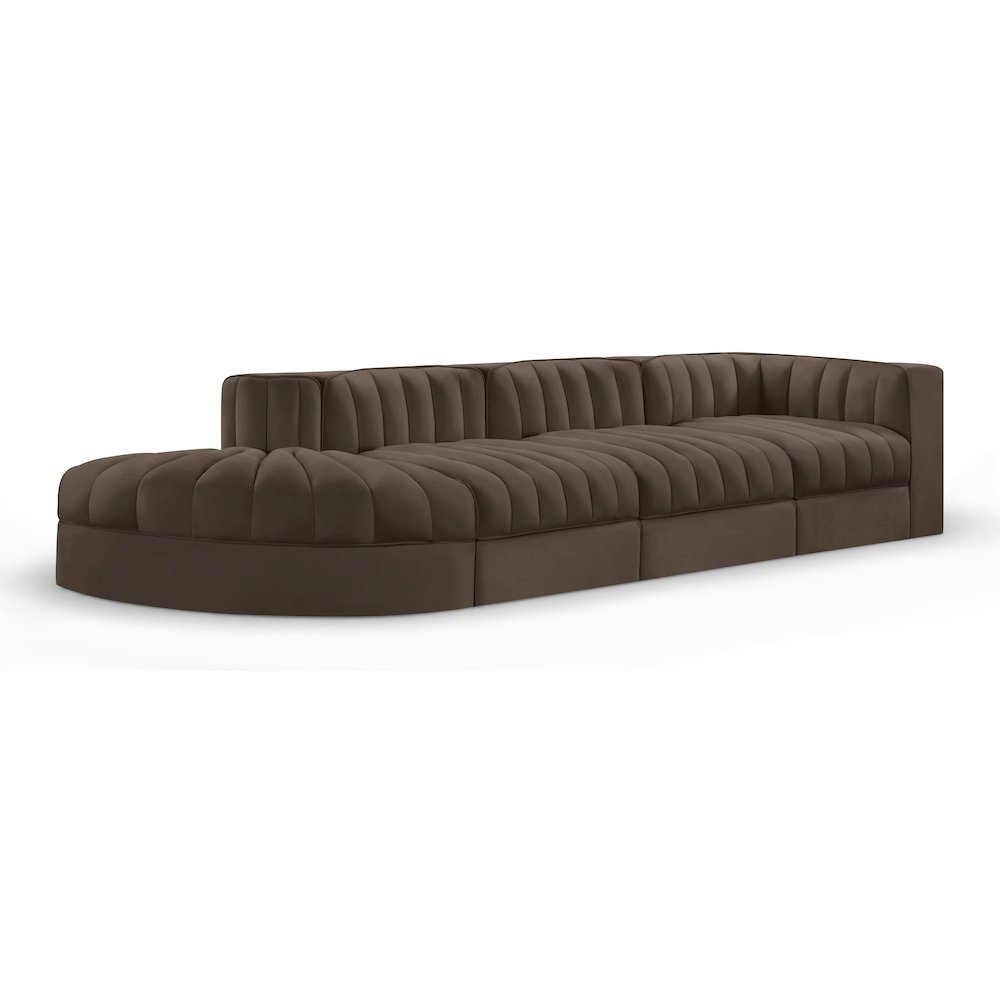 Rummi Brown Velvet Performance Fabric Upholstered 4pc. Modular Sectional