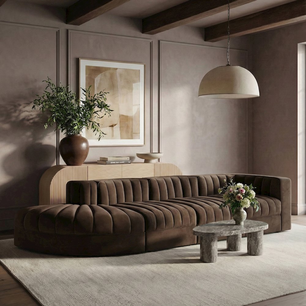 Rummi Brown Velvet Performance Fabric Upholstered 4pc. Modular Sectional