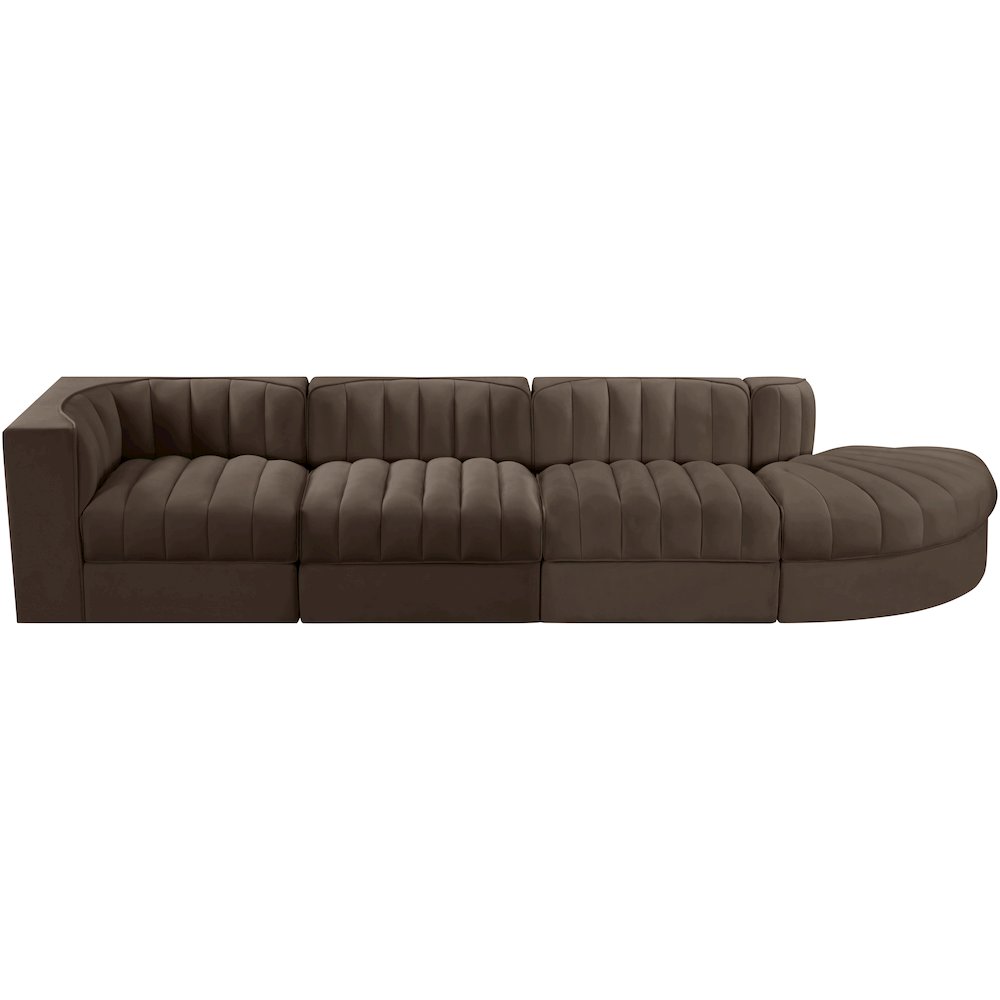 Rummi Brown Velvet Performance Fabric Upholstered 4pc. Modular Sectional