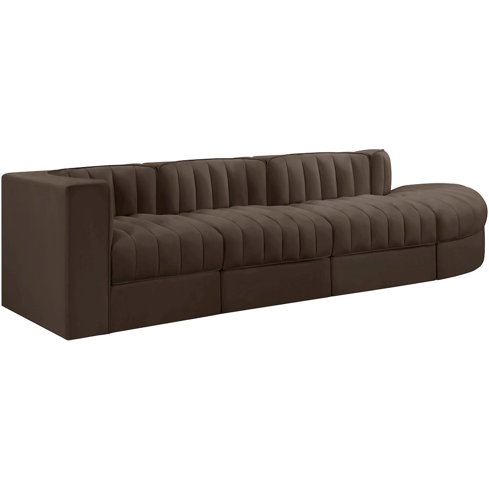 Rummi Brown Velvet Performance Fabric Upholstered 4pc. Modular Sectional