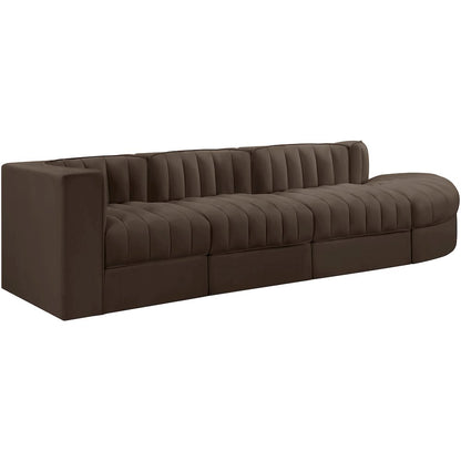 Rummi Brown Velvet Performance Fabric Upholstered 4pc. Modular Sectional