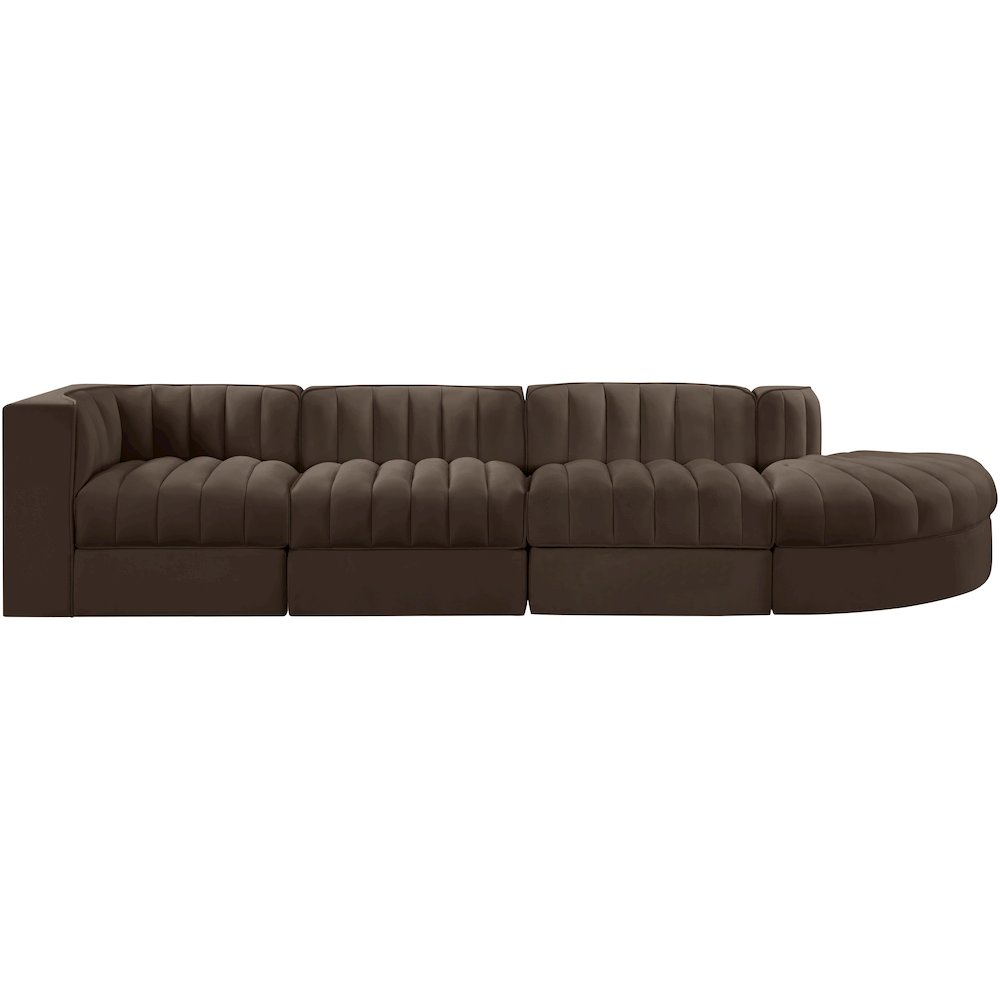 Rummi Brown Velvet Performance Fabric Upholstered 4pc. Modular Sectional
