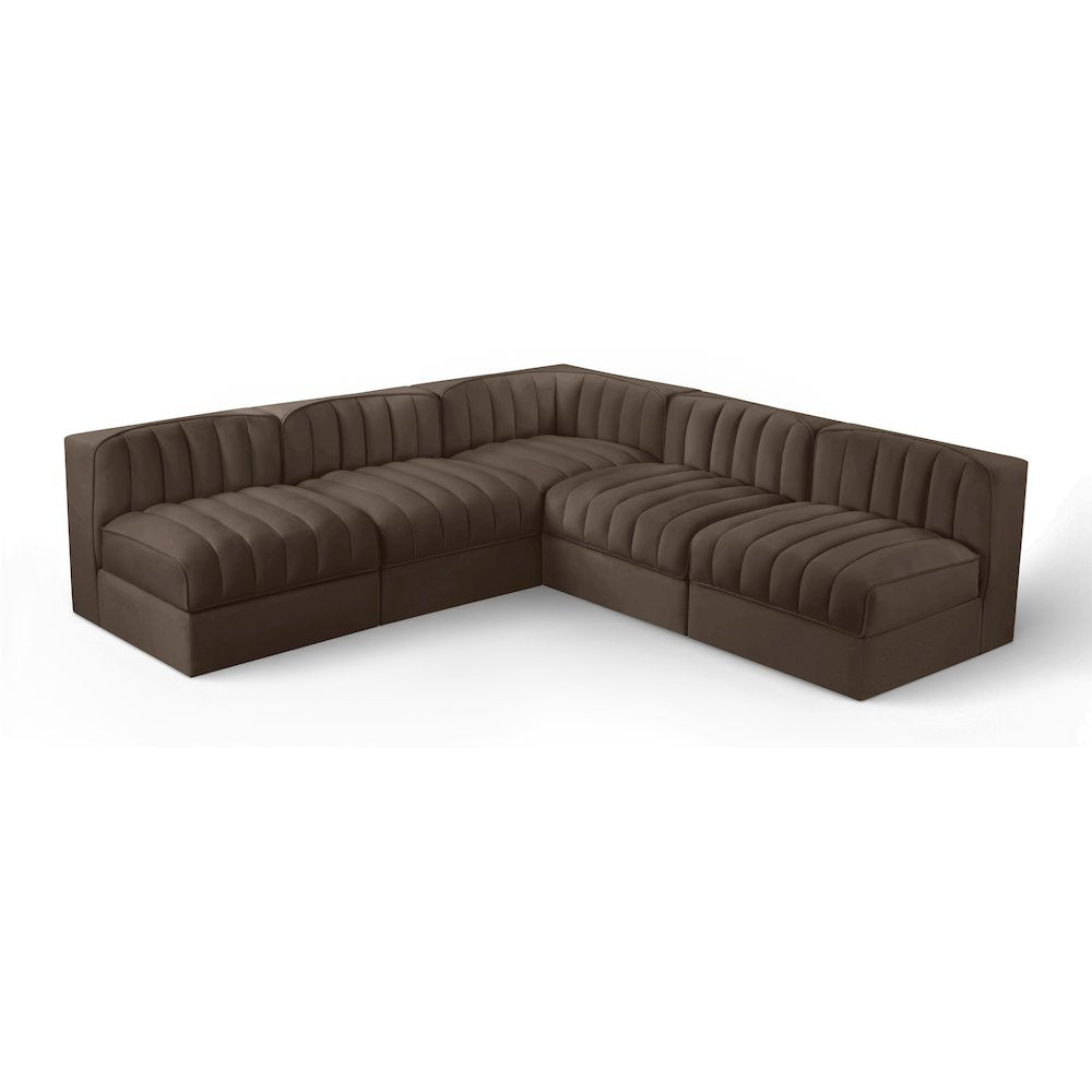 Rummi Brown Velvet Performance Fabric Upholstered 5pc. Modular Sectional