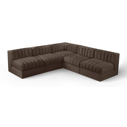 Rummi Brown Velvet Performance Fabric Upholstered 5pc. Modular Sectional