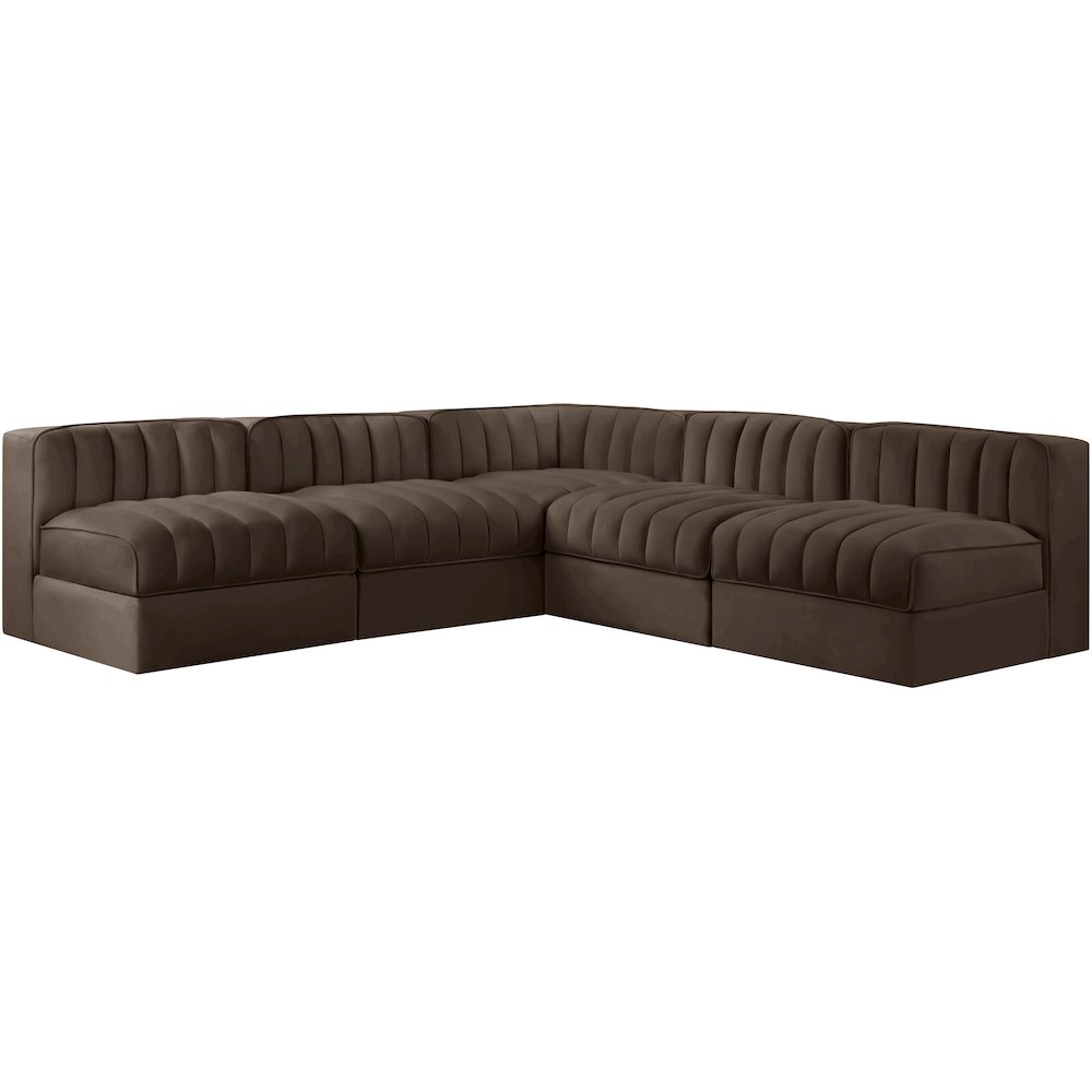 Rummi Brown Velvet Performance Fabric Upholstered 5pc. Modular Sectional