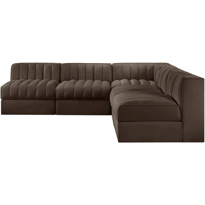 Rummi Brown Velvet Performance Fabric Upholstered 5pc. Modular Sectional