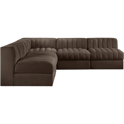 Rummi Brown Velvet Performance Fabric Upholstered 5pc. Modular Sectional