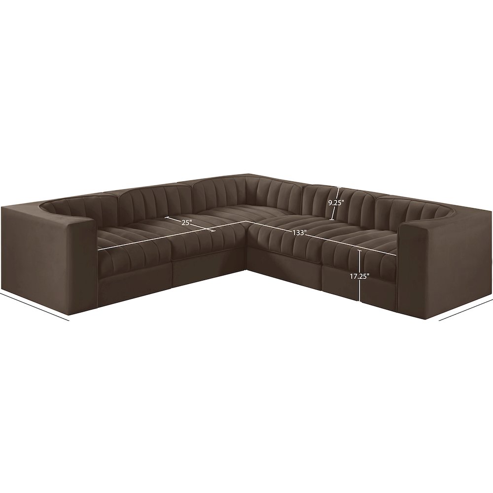 Rummi Brown Velvet Performance Fabric Upholstered 5pc. Modular Sectional