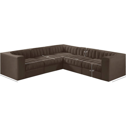 Rummi Brown Velvet Performance Fabric Upholstered 5pc. Modular Sectional