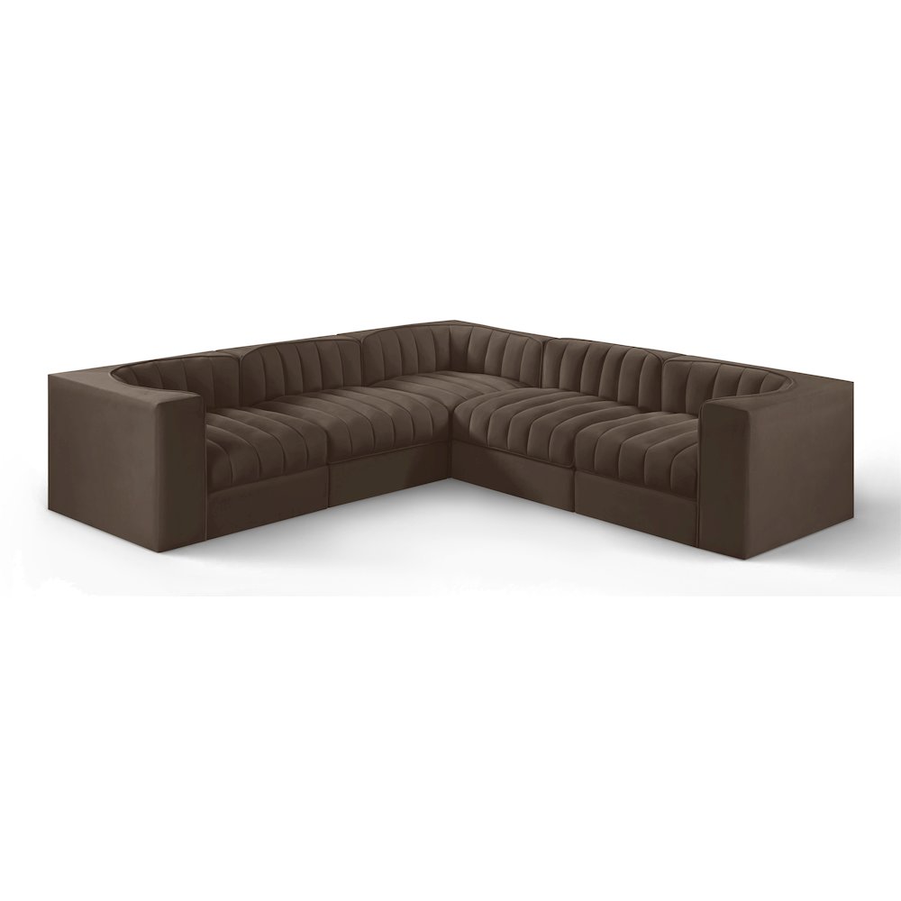 Rummi Brown Velvet Performance Fabric Upholstered 5pc. Modular Sectional