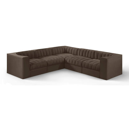 Rummi Brown Velvet Performance Fabric Upholstered 5pc. Modular Sectional