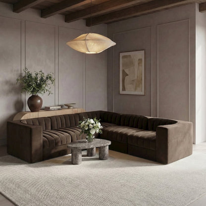 Rummi Brown Velvet Performance Fabric Upholstered 5pc. Modular Sectional