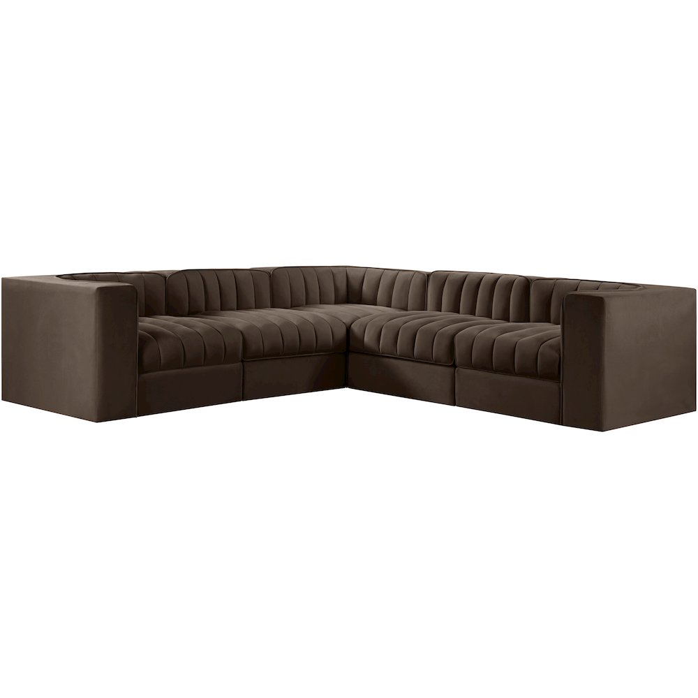 Rummi Brown Velvet Performance Fabric Upholstered 5pc. Modular Sectional