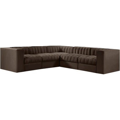 Rummi Brown Velvet Performance Fabric Upholstered 5pc. Modular Sectional