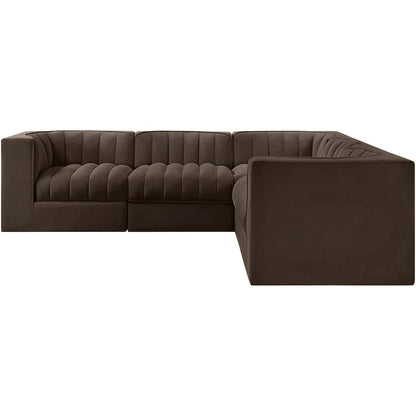 Rummi Brown Velvet Performance Fabric Upholstered 5pc. Modular Sectional