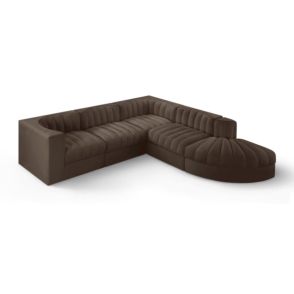 Rummi Brown Velvet Performance Fabric Upholstered 5pc. Modular Sectional