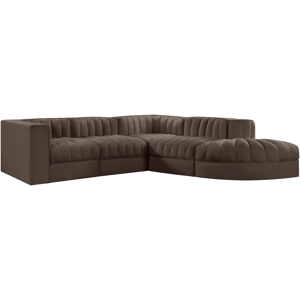 Rummi Brown Velvet Performance Fabric Upholstered 5pc. Modular Sectional