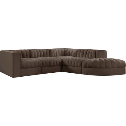 Rummi Brown Velvet Performance Fabric Upholstered 5pc. Modular Sectional