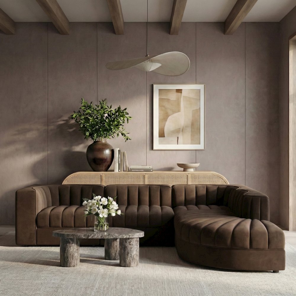 Rummi Brown Velvet Performance Fabric Upholstered 5pc. Modular Sectional