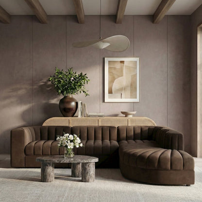 Rummi Brown Velvet Performance Fabric Upholstered 5pc. Modular Sectional