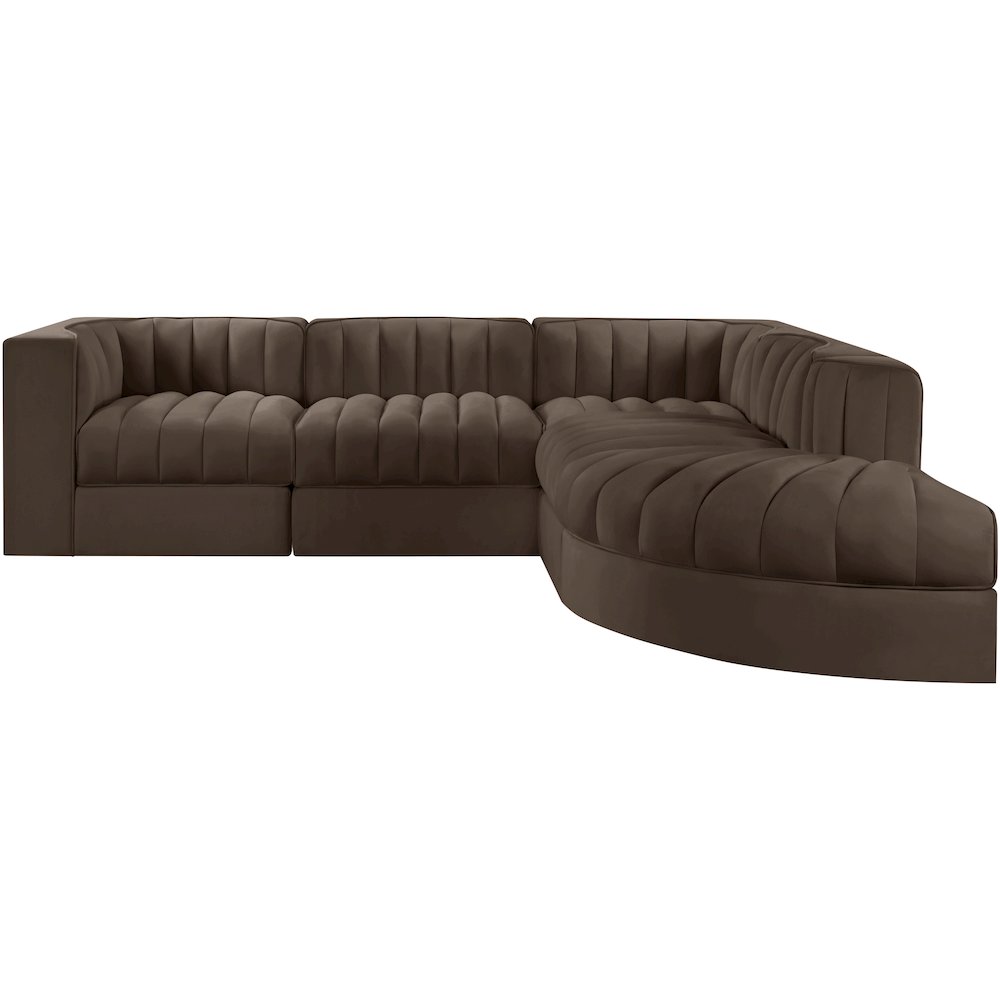 Rummi Brown Velvet Performance Fabric Upholstered 5pc. Modular Sectional