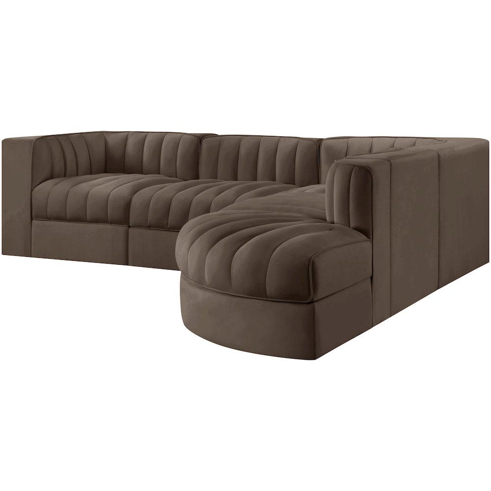 Rummi Brown Velvet Performance Fabric Upholstered 5pc. Modular Sectional