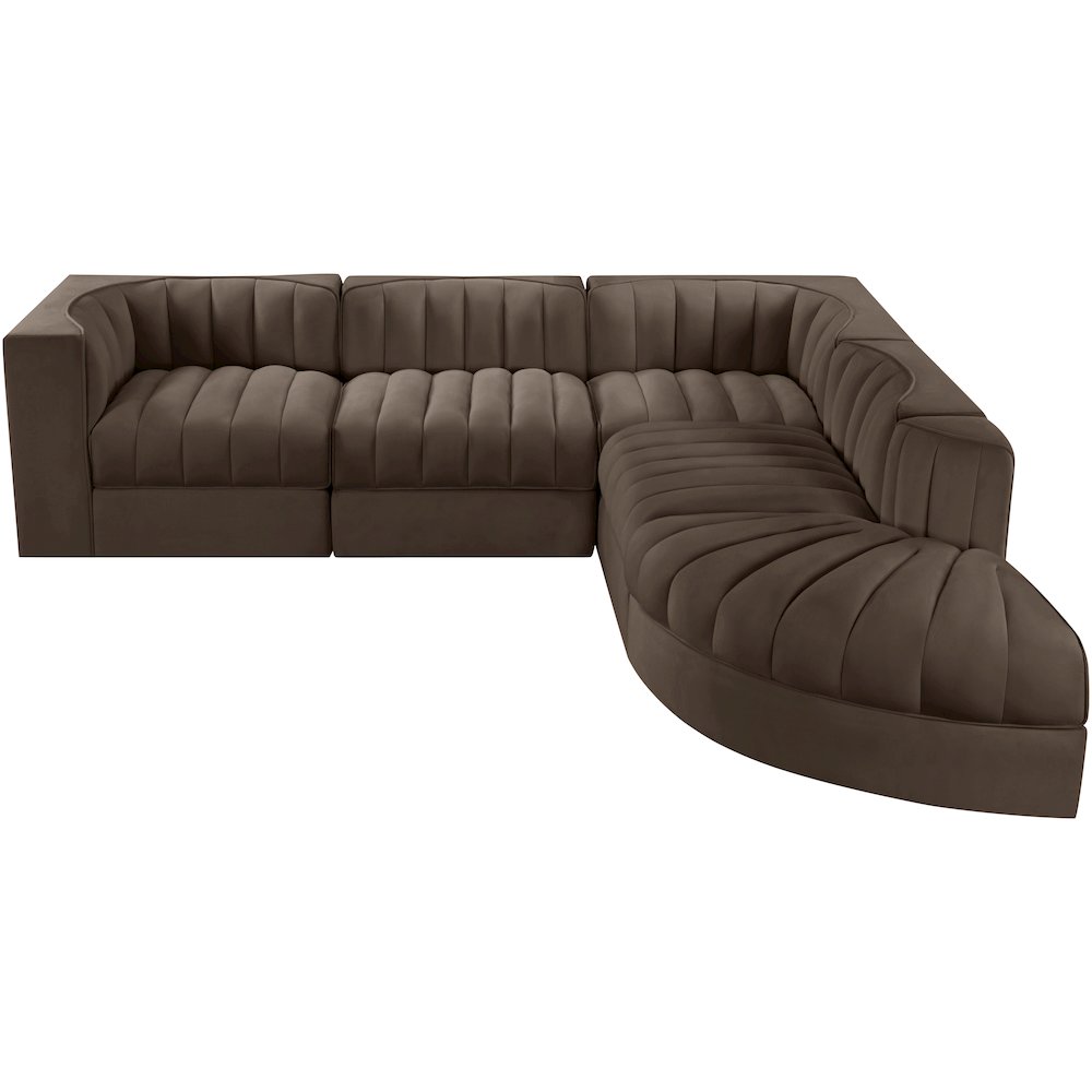 Rummi Brown Velvet Performance Fabric Upholstered 5pc. Modular Sectional
