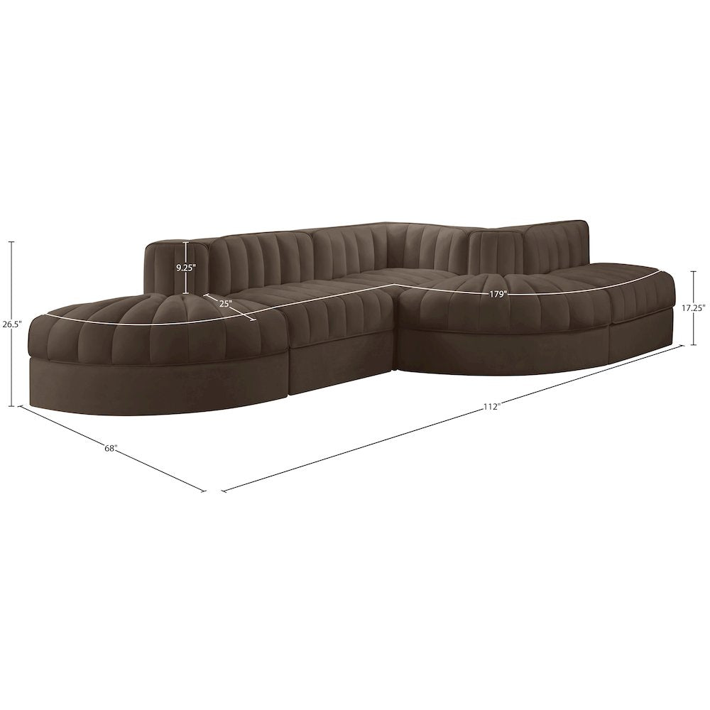 Rummi Brown Velvet Performance Fabric Upholstered 5pc. Modular Sectional
