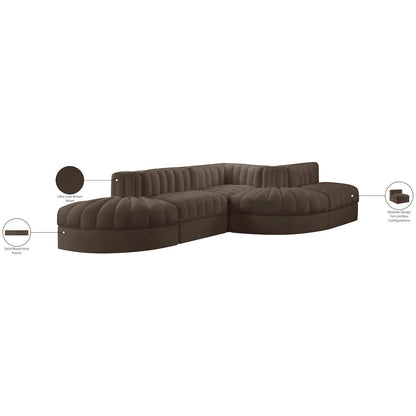 Rummi Brown Velvet Performance Fabric Upholstered 5pc. Modular Sectional