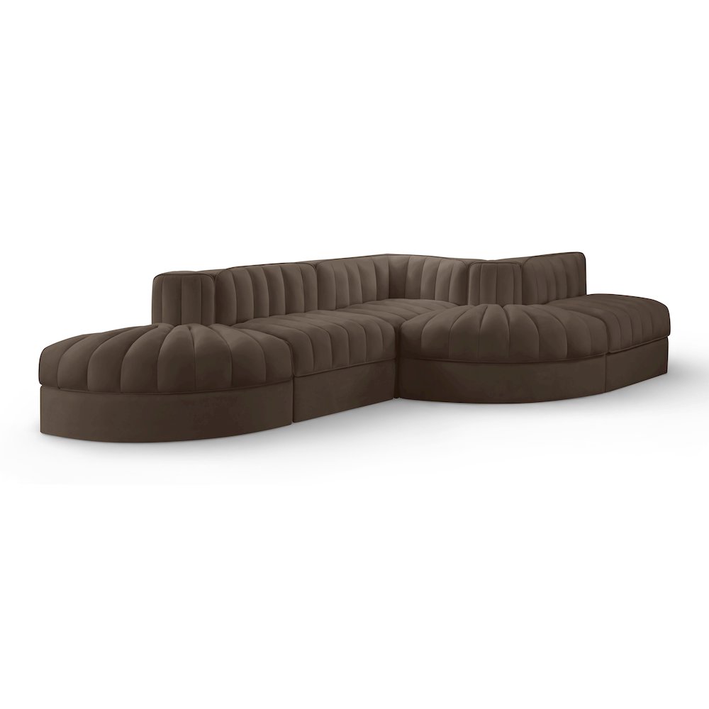 Rummi Brown Velvet Performance Fabric Upholstered 5pc. Modular Sectional